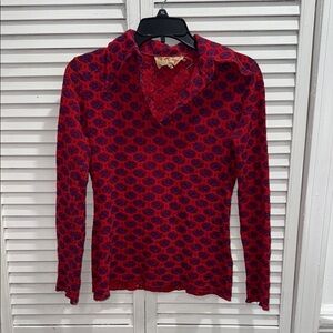 Elegant Red and Blue Floral Long Sleeve Top